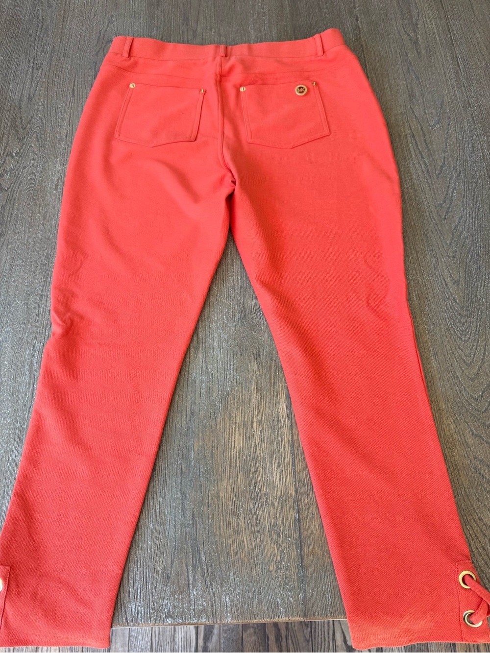 Michael Kors Coral Straight-Leg Pants with Gold Accents